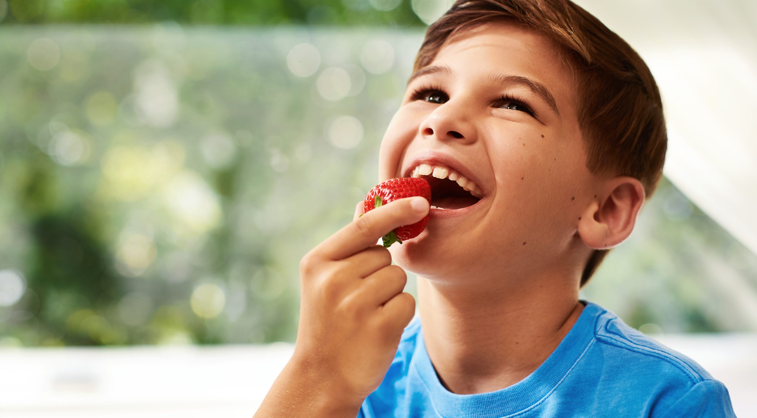 Image of a boy eating an Always Fresh strawberry